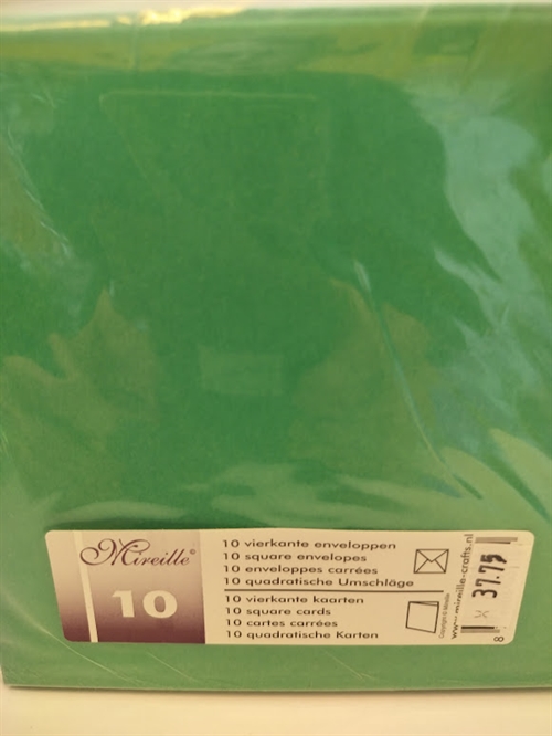 Grønne kort og kuverter 13,5x13,5cm 10 sæt